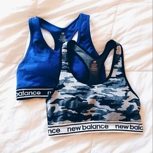 New Balance Sports Bra Bundle Blue Grey Black Camo Print Racerback Sport - Large